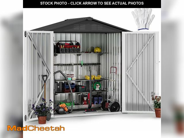 Lot 74-12058617 - DWVO 6x4ft Storage Shed for Outdoors, Metal Sturdy Weatherproof Tool Locker with Secure Door and Ven...