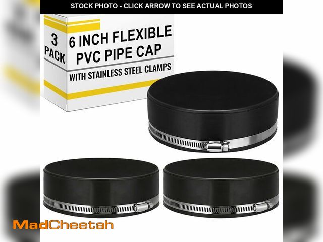 Lot 74-13571733 - Maasechs 3 Pack 6 Inch Flexible PVC Pipe Cap with Stainless Steel Clamps - Black Durable End Caps fo...