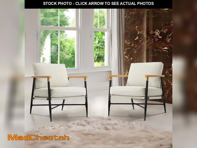 Lot 74-12639034 - Uixe Modern Beige Cotton Fabric Upholstered Arm Chair with Metal Base(Set of 2) - UNUSED
