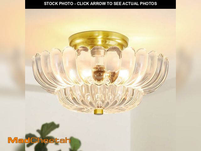 Lot 74-13954215 - Semi Flush Mount Ceiling Light Fixture Vinatge Gold Ceiling Lights Mid Century Modern Clear Glass Cl...