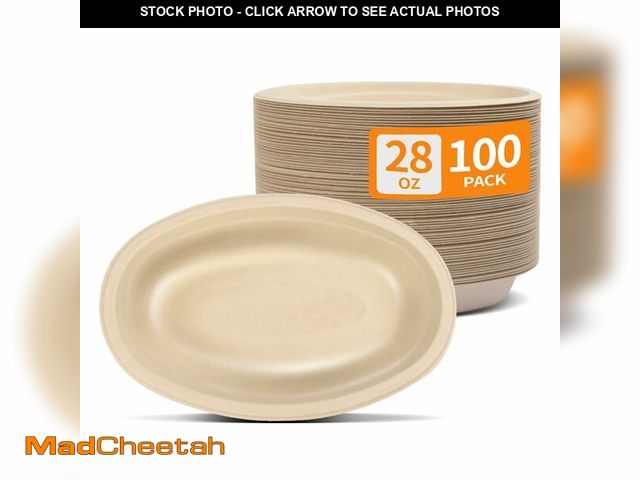 Lot 74-14207239 - Celel 28 oz Oval Paper Bowls 100 Pack for Nacho, Burrito, Taco Salad, Chips - UNUSED