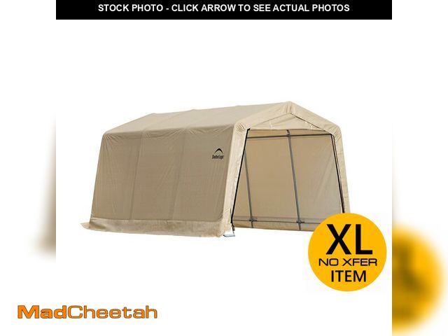 Lot 74-12763155 - ShelterLogic 10' x 15' x 8' Peak Style Roof Instant Garage Carport Car Canopy with Steel Frame and W...