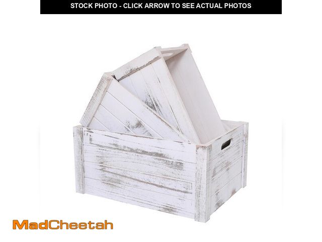 Lot 74-14213328 - SENRYEE Farmhouse Antique White Wooden Crate For Storage,Rustic Decorative Boxes,Set Of 3 Extra Larg...