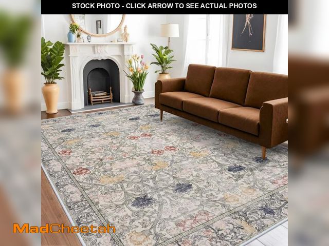 Lot 74-12142367 - BYYVOO Floral Area Rugs 8x10 - Washable Rugs for Living Room Vintage Area Rug Large Stain Resistant ...