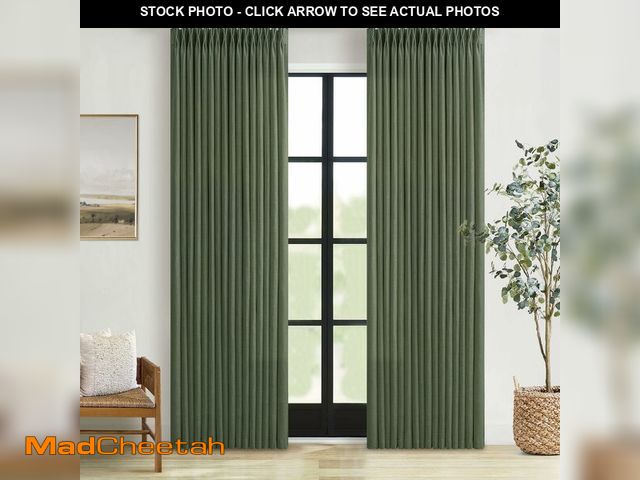 Lot 74-13963945 - Olive Green Linen Pinch Pleated Curtains 108 Inches Long 2 Panels for Living Room Bedroom Light Filt...