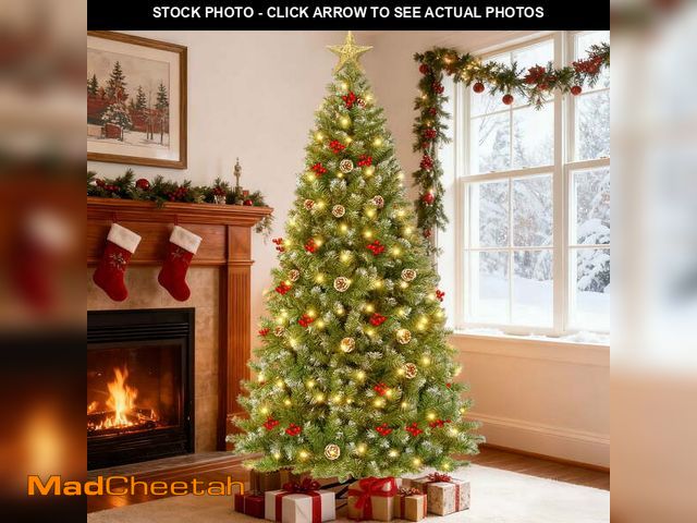 Lot 74-12803424 - GVDV 6FT Pre-Lit Berry Christmas Tree, Artificial Snowflake Christmas Tree with 300LED Warm White Li...