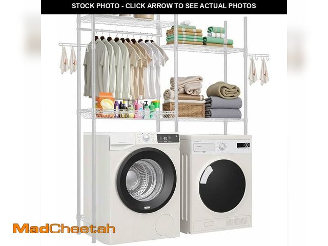 Lot 74-14582194 - VEVOR Over The Washer and Dryer Storage Shelf, 4 Tier Laundry Room Drying Rack with Hanger Rod and H...
