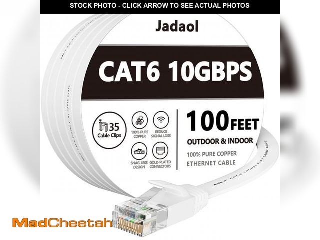 Lot 74-12308312 - Jadaol Cat 6 Ethernet Cable 100 ft, Outdoor &amp; Indoor 10Gbps Support Cat8 Cat7 Network, Flat RJ45...