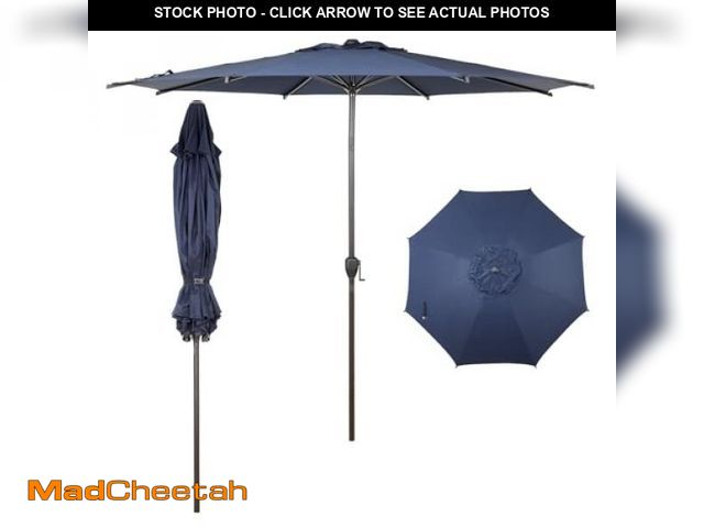 Lot 74-12155064 - Abba Patio 9ft Outdoor Patio Umbrella  Push Button Tilt &amp; Crank  8 Ribs  Dark Blue - UNUSED
