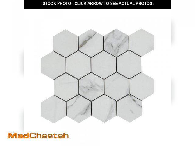 Lot 74-12413041 - Carrara 3 in. Hexagon 12 in. x 12 in. Polished Porcelain Mesh-Mounted Mosaic Floor and Wall Tile (6....