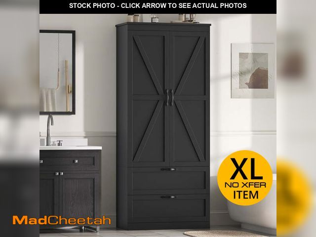 Lot 74-12891563 - Homfa 70.3"H Bathroom Storage Cabinet, Farmhouse Linen Storage Cabinet with 2 Drawers, Black - UNUSE...