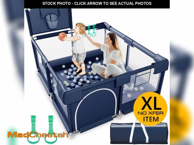 Lot 74-12849544 - Babyeap Baby Playpen, Play Yard, Toddlers Playards, 50"x50" Infant Travel Fence with Basket, Blue - ...