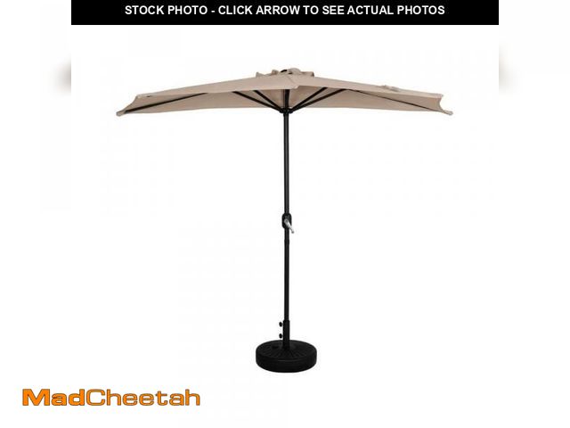 Lot 74-12032572 - WESTIN OUTDOOR Fiji 9 ft. Beige Half Round Outdoor Patio Market Umbrella with Easy Crank Lift and Fi...