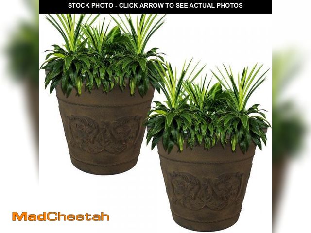 Lot 74-12464659 - 2 Sunnydaze Decor Arabella Outdoor Double-Walled Flower Pot Planter - Brown - UNUSED