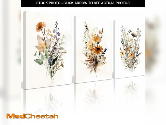 Lot 74-14079384 - Botanical Wall Art Set of 3 Floral Wall Decor Prints Vintage Canvas Wall Art Wildflower Watercolor P...