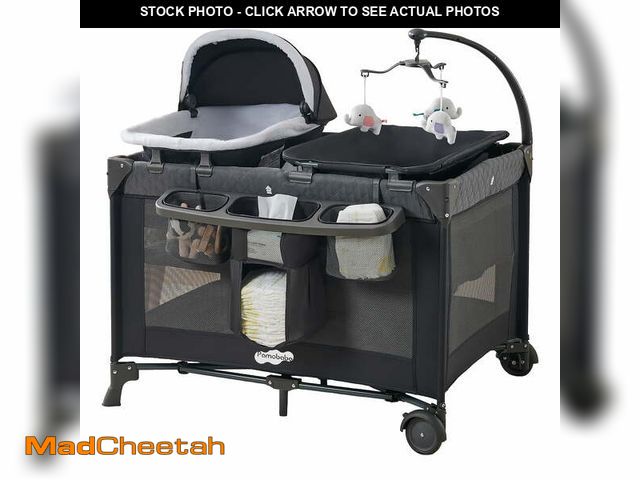 Lot 74-13815175 - Pamo Babe 4-in-1 Baby Playard with Bassinet &amp; Changing Table for Newborn,Grey - UNUSED