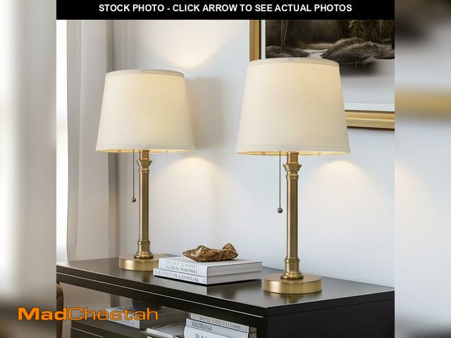 Lot 74-13953004 - Oneach 19.5Ã¢â¬Â Warm Gold Table Lamps Set of 2, Pull Chain Switch Bedside Table Lamps, Modern Nig...