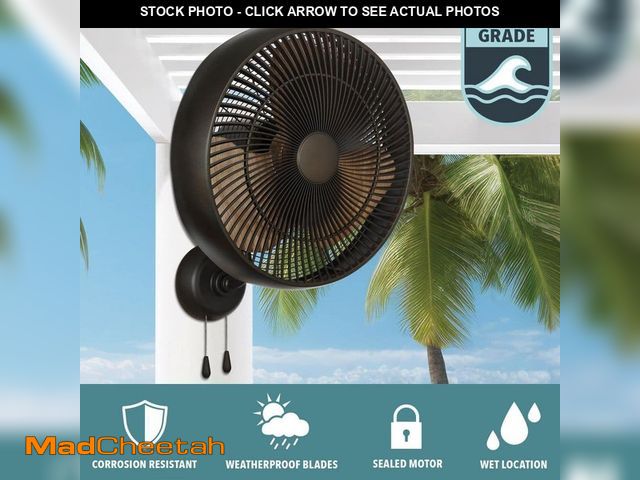 Lot 74-14222918 - Hampton Bay Henton 18 in. 3 Speed Oscillating High Velocity Flat Bronze Indoor/Outdoor Wall Mount Fa...