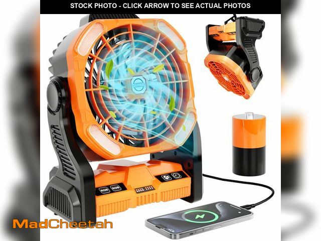 Lot 74-12978182 - Sugoiti Portable Camping Fan 20000mAh, Rechargeable Battery, 4-Speed Quiet Cooling Blower with LED L...