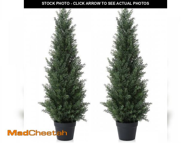 Lot 74-12155484 - Artificial Cedar Tree 2 Pack 3 ft Outdoor Artificial Topiary Cedar Plants Fake Tree UV Rated Potted ...