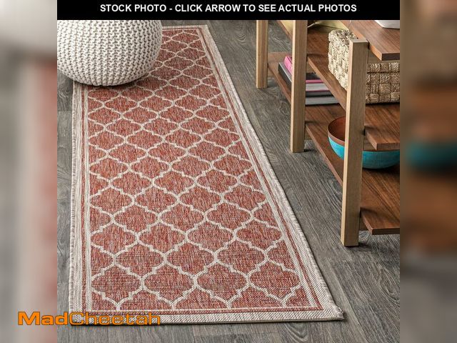 Lot 74-13382383 - JONATHAN Y Moroccan Trellis Indoor Outdoor Area Rug 3X5 Red/Beige, Trebol Textured Weave for Backyar...