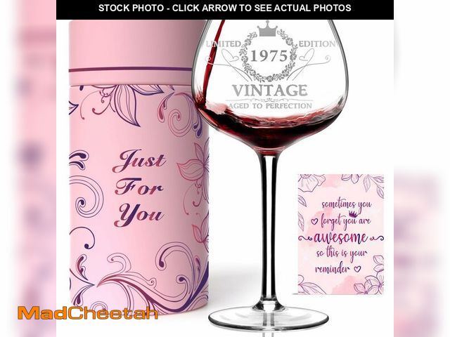 Lot 74-12708648 - 50TH Birthday Gifts for Her, Vintage 1975 Engraved 50th Wine Glass, 50 Year Old Birthday Decorations...