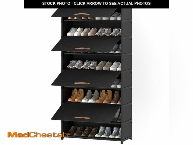 Lot 74-12608585 - UNITSTAGE Shoe Rack, 9 Tier Shoe Storage Cabinet with Door 36 Pair Plastic Shoe Shelves Organizer fo...