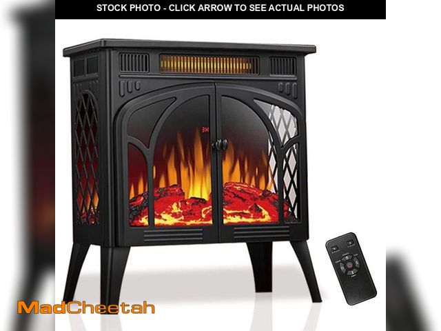 Lot 74-13225512 - R.W.FLAME 23.48 in. Freestanding Electric Fireplace Stove Heater in Black - UNUSED