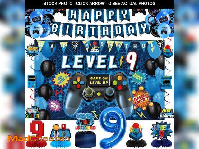 Lot 74-12444050 - Vlipoeasn 9th Birthday Decorations for Boys, Green Video Game Level 9 Banner Backdrop Honeycomb Cent...