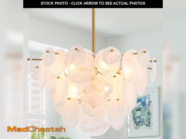 Lot 74-12167953 - VANZARLA Dia 28 Inch, Modern Glass Chandeliers for Bedroom, Gold Dining Room Light Fixture, Large Vi...
