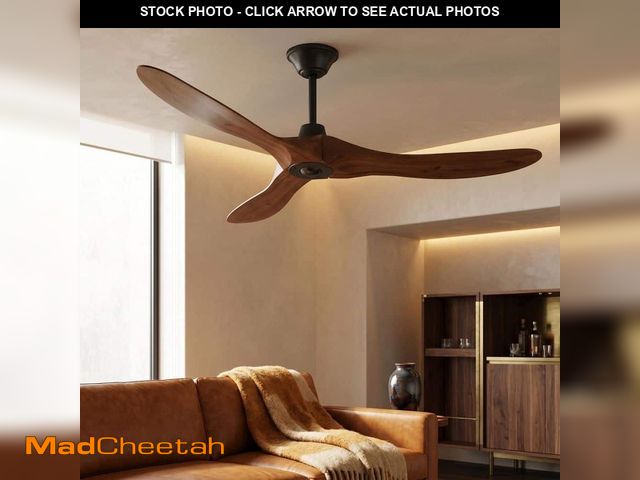 Lot 74-14222494 - 60 in. 6-Speed Indoor/Outdoor 3-Solid Wood Blades Propeller Ceiling Fan in Brown with Remote Control...
