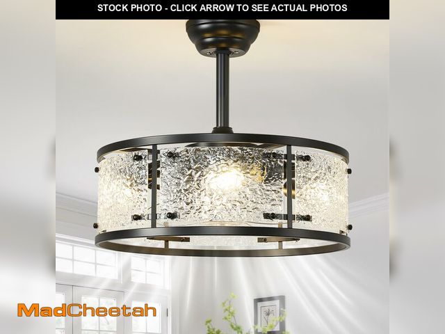 Lot 74-13563658 - AIJIASI 20" Caged Ceiling Fans with Lights, Black Fandelier Ceiling Fan with Light Remote Control, L...