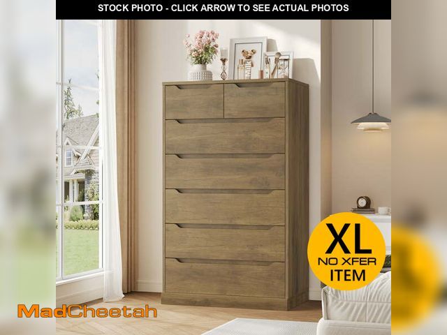 Lot 74-14603794 - Homfa Vertical 7 Drawer Dresser, 51.3 in Tall Wood Storage Cabinet with Upgraded Stable Base for Bed...