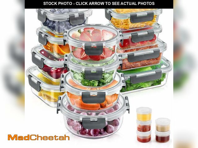 Lot 74-12782355 - 34pcs Glass Food Storage Containers with Lids Set, Airtight Meal Prep Containers (17 Containers &amp...