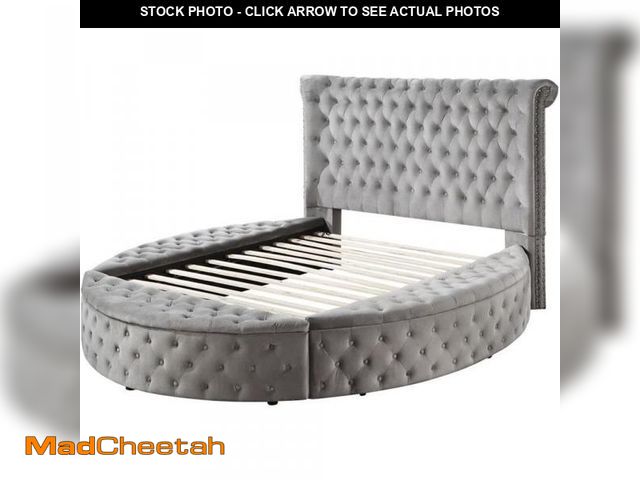 Lot 74-12161319 - Acme Gaiva Eastern King Bed with Storage in Gray Velvet - UNUSED
