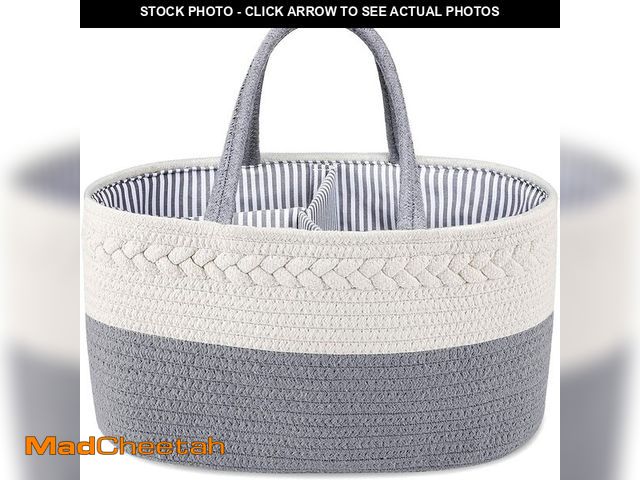 Lot 74-12873552 - ABenkle Diaper Caddy Organizer, Boho Rustic Cotton Rope Nursery Baby Basket, Changing Table Organize...