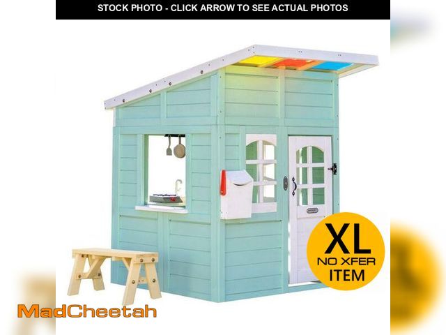 Lot 74-14113028 - Teamson Kids 58.66 in. x 65.75 in. Rainbow Shade Wooden Outdoor Playhouse with Bench and Interactive...