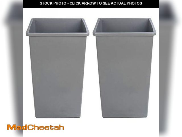 Lot 74-12396431 - Basics Square Waste Container Open Top Wastebasket, Plastic Bins, 25 gallons, Grey, (Pack of 2) - UN...