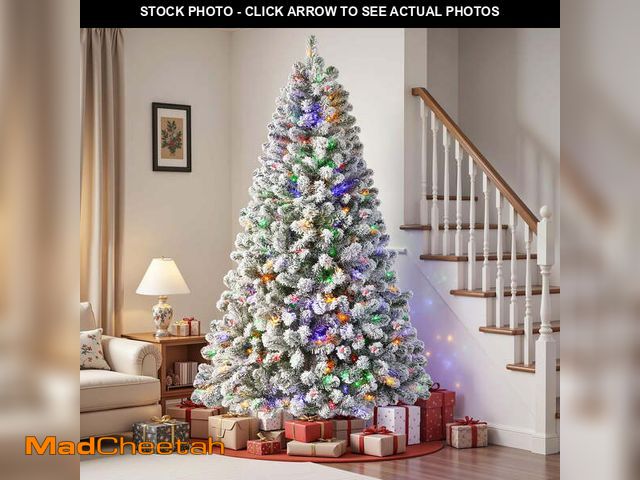 Lot 74-12800552 - Alupssuc 5ft Pre-Lit Flocked Artificial Hinged Christmas Tree with Remote Control, Timer and 250 War...