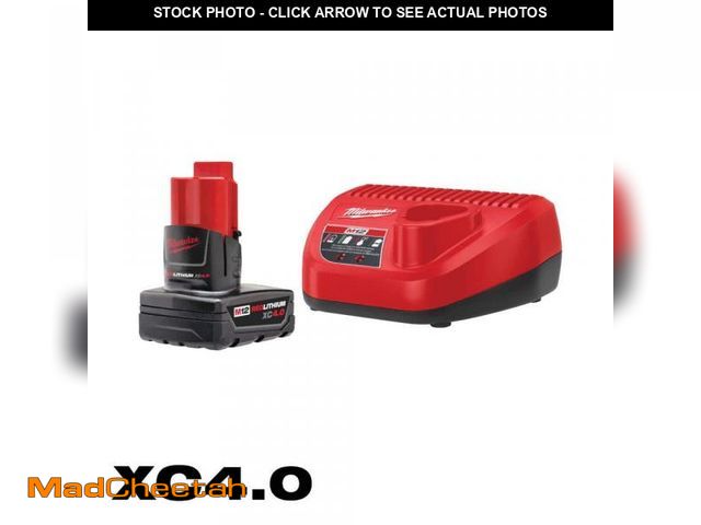 Lot 74-11826500 - Milwaukee M12 12-Volt Lithium-Ion XC Battery Pack 4.0 Ah and Charger Starter Kit - UNUSED