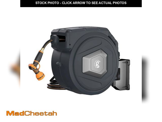 Lot 74-14345552 - Giraffe Tools Premium Instant Glide Retractable Garden Hose Reel 5/8 in., 90 ft., Metal Bracket - UN...