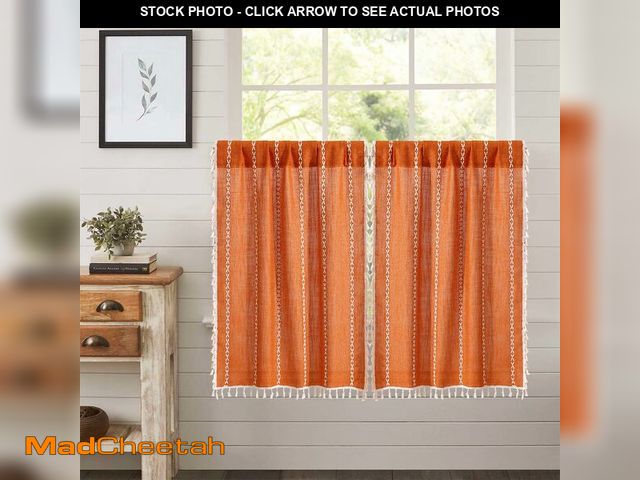 Lot 74-12607144 - RoomTalks Fall Color Boho Farmhouse Kitchen Curtains 36 Inch Length French Striped Modern Vintage Ch...