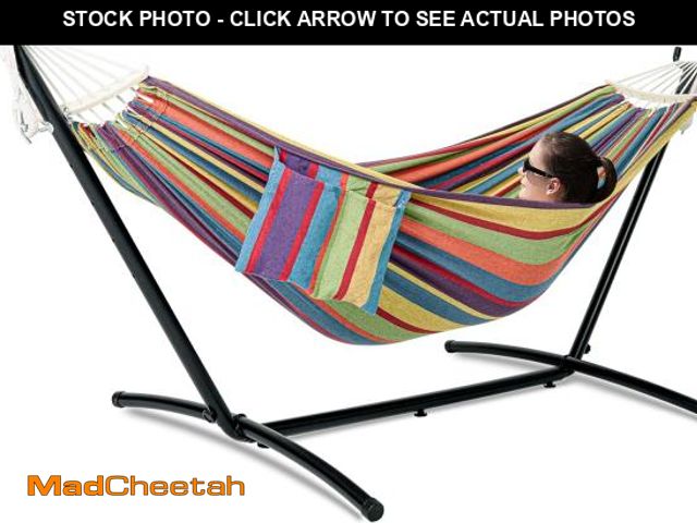 Lot 74-12155025 - gafete Double Hammock with Stand for Outside, Stable V-Shape Space Saving Steel Stand 2 Person, Comf...
