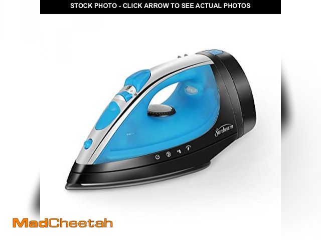 Lot 74-12332124 - Sunbeam Steammaster Steam Iron, 1400 Watt, Large Anti-Drip Stainless Steel Nonstick Soleplate with 8...