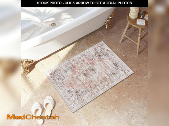 Lot 74-12333081 - Uphome Boho Bathroom Rugs, Distressed Farmhouse Blush Pink Bath Mat, Comfy Velvet Small Bath Rugs No...