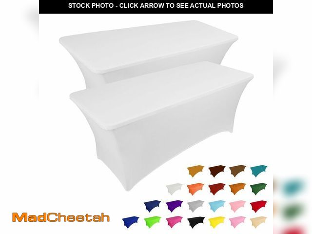 Lot 74-14381749 - IVAPUPU 2 Pack 6FT Table Cloth for Rectangular Fitted Events Stretch White Table Covers Washable Spa...