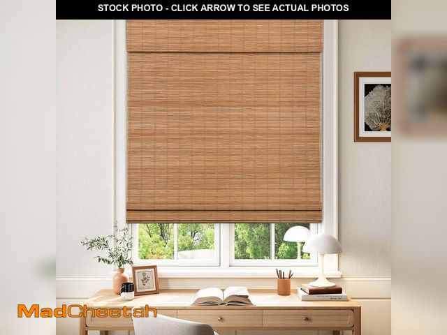 Lot 74-14435312 - LazBlinds Cordless Blackout Bamboo Roman Shades, Room Darkening Blinds for Interior Windows, Thermal...