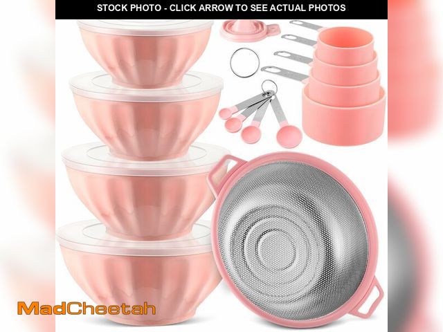 Lot 74-13956457 - Ziliny 4 Pcs Mixing Bowls with Lids Plastic Nesting Bowls Set with Stainless Steel Colander 8 Pcs Me...