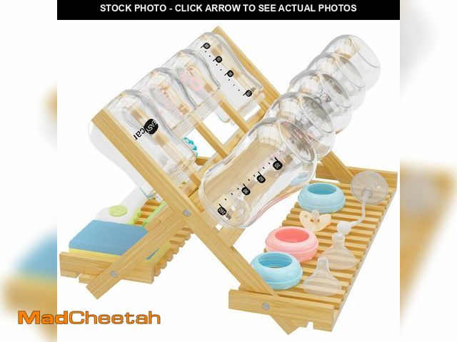 Lot 74-14266518 - DSVENROLY Baby Bottle Drying Rack Foldable Vertical Bamboo Milk Bottle and Accessories Organizer for...