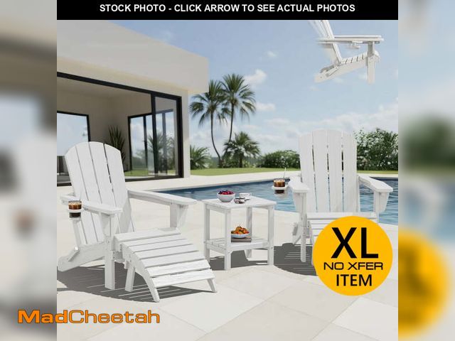 Lot 74-14310024 - SERWALL 5PC Adjustable Folding Adirondack Chair and Ottoman and Double Side Table, HDPE Adirondack C...